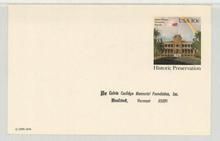 Calvin Coolidge Memorial Foundation, Inc, Woodstock, Vt 05091 1979 Postcard Back, Perkins Collection 1861 to 1933 Envelopes and Postcards